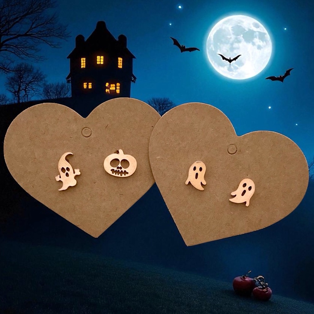 🆕 (2 Pairs) Ghosts and Pumpkin Stud Earrings - Stainless Steel